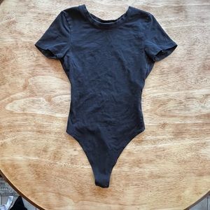 American Eagle Black Cotton Tee Shirt Bodysuit with Back Cut-out